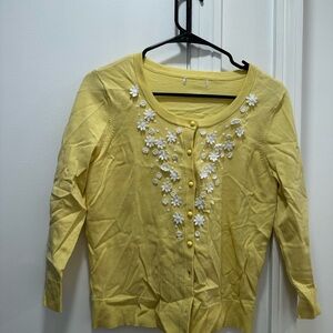 Yellow Cardigan with Floral Embellishments